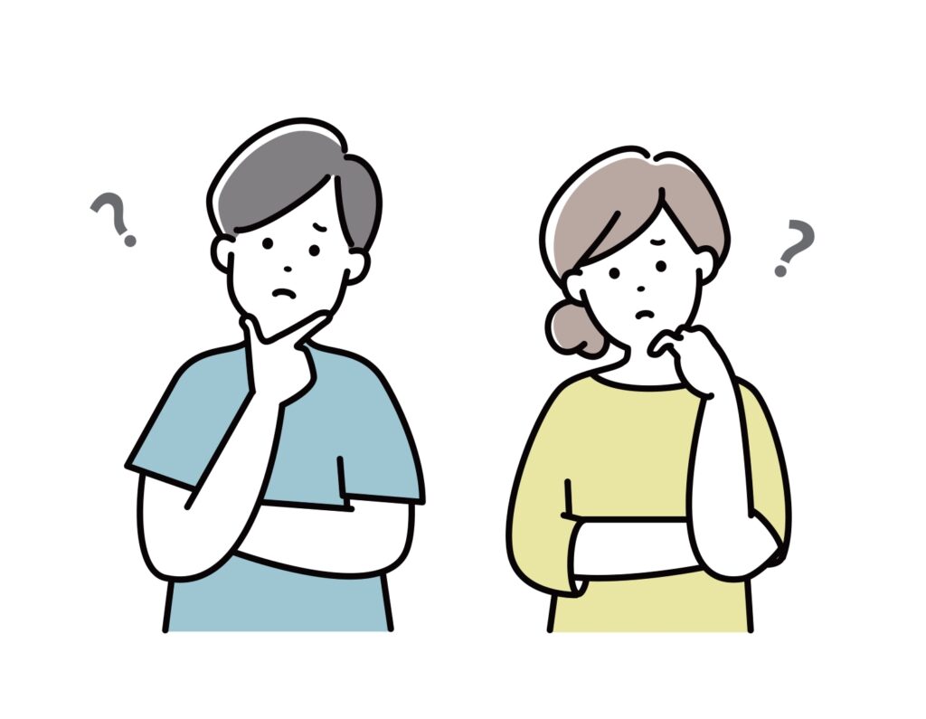 夫婦イラスト　表情　家族 　日本人　悩む　考える